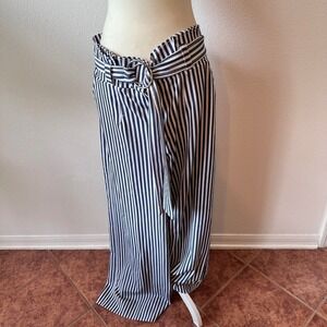New York & Company Striped Preppy Sailor Wide Leg Pants Women Size 14 Blue White